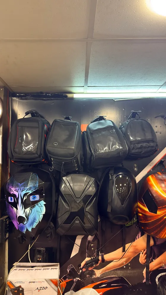 Tank bags and motorcycle luggage on display