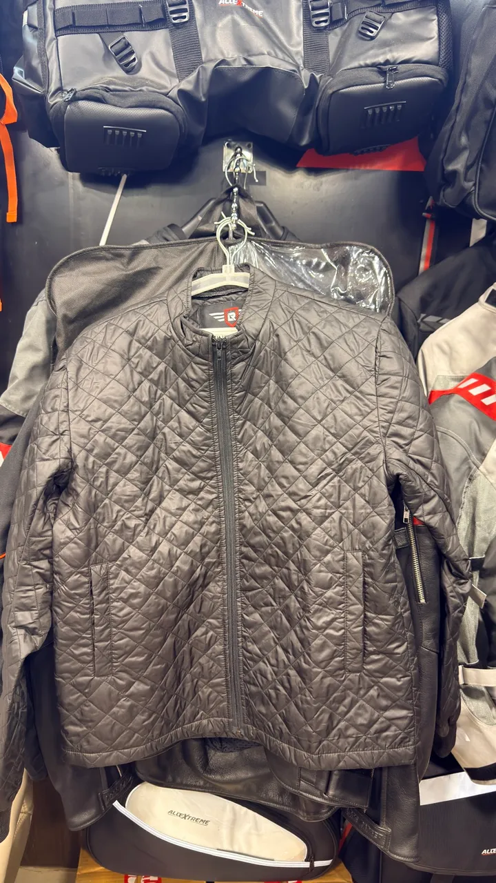 An all-weather riding jacket on display at Speed World