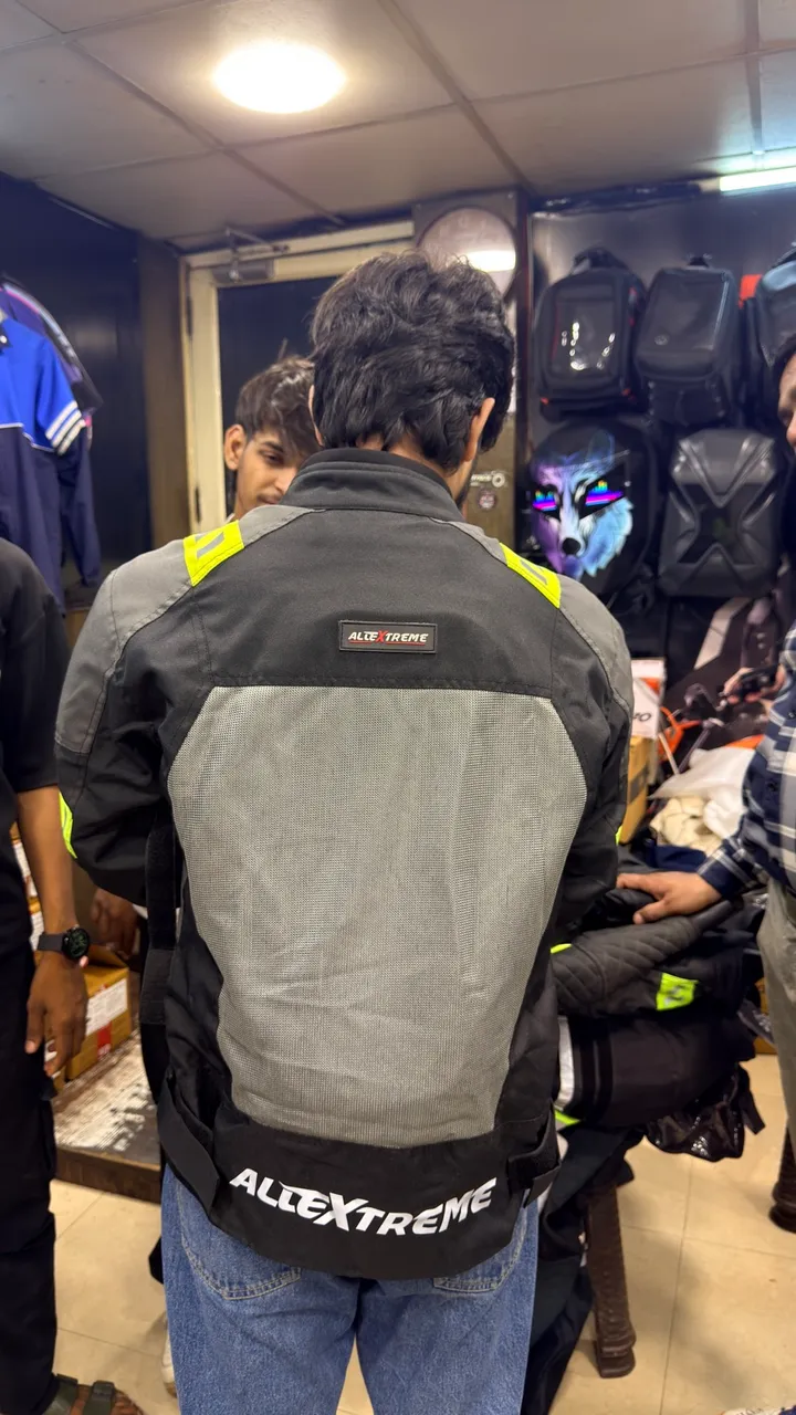 Rider trying protective riding gear at Speed World