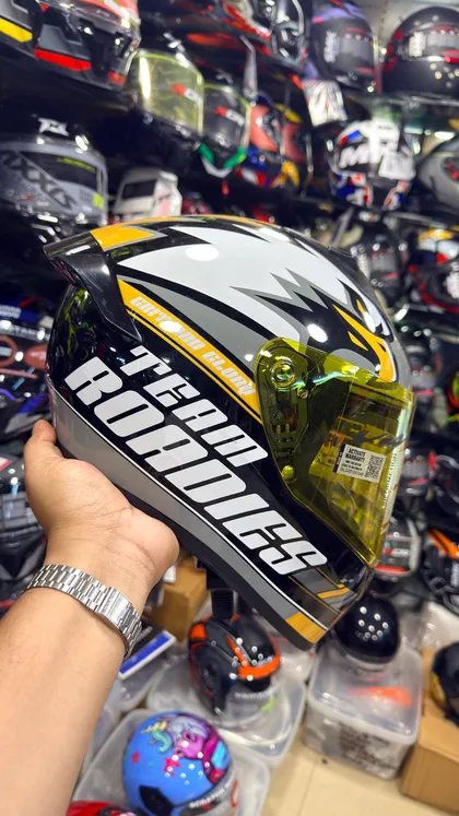 A Vega graphic full-face helmet at Speed World